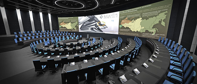 Концепция ситуационного центра с панорамным LED экраном 32х9 м 
